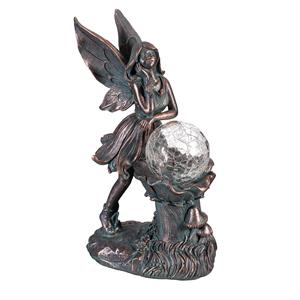 LED Fairy With Orb Garden Statue 12"H