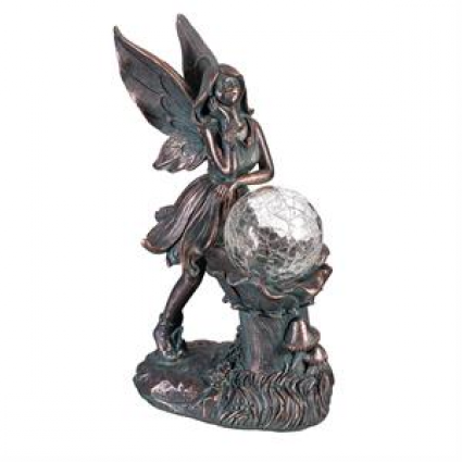 LED Fairy With Orb Garden Statue 12"H