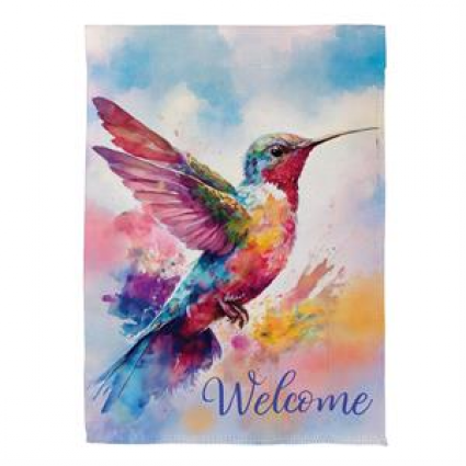 Watercolor Hummingbird Suede House Flag
