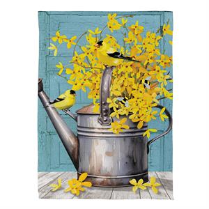 Forsythia Finch Watering Can Mini Suede Garden Flag