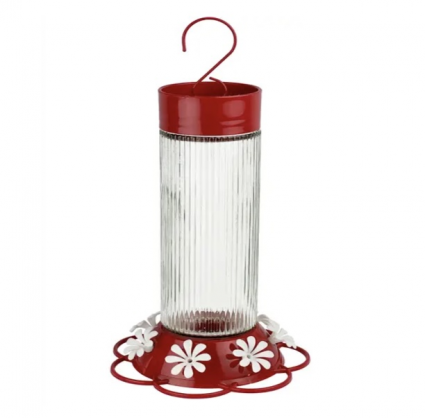 Red Ribbed Rose Glass Gravity Hummingbird Feeder 28oz