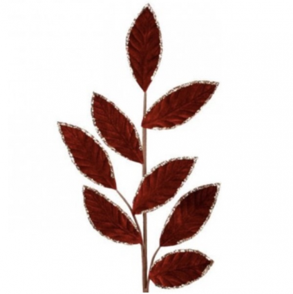 Burgundy Velvet Glitter Leaf Spray 28"