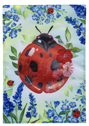 Blue Florals Ladybug Applique  Mini Garden Flag
