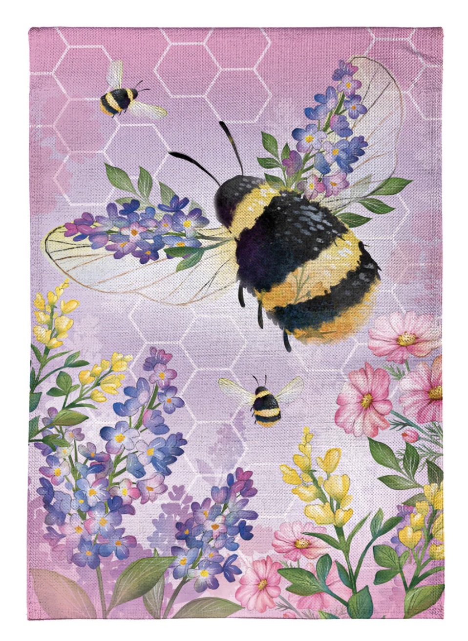 Pink Florals Bee Burlap Mini Garden Flag