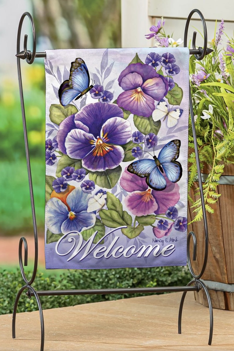 Cheerful Pansies Burlap Mini Garden Flag