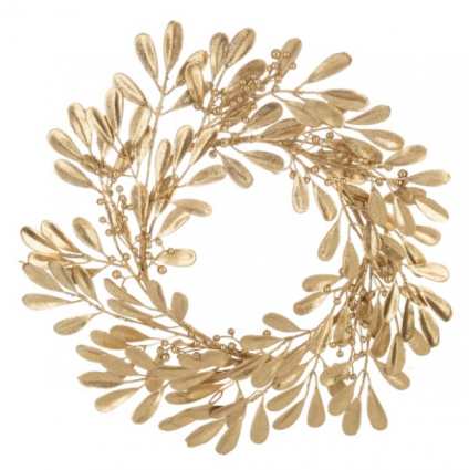 Gold Holly Wreath 17"