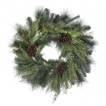 Deep Woods Mix Greens with Cones Wreath 24"