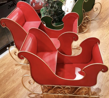 Red Metal Holiday Sleigh  53"X21"X30" 
